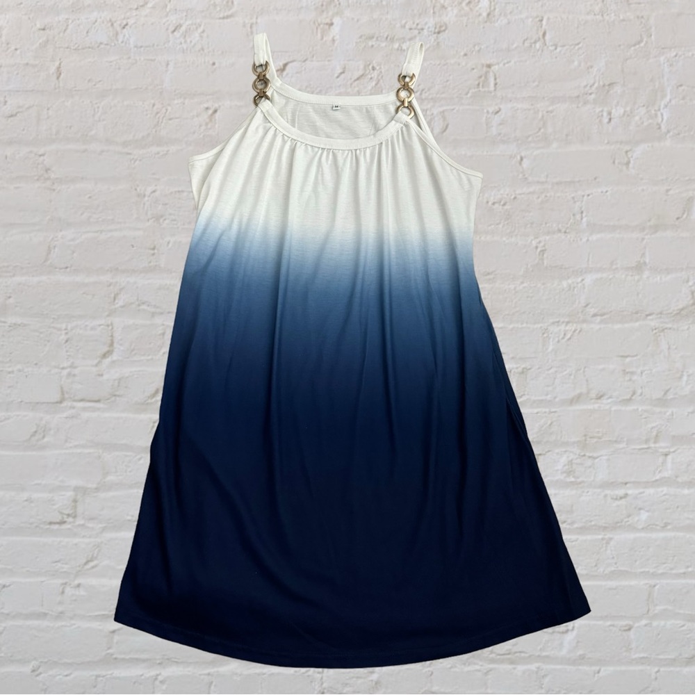Like 🆕 ombre white to blue cotton blend summer sleeveless dress with pockets